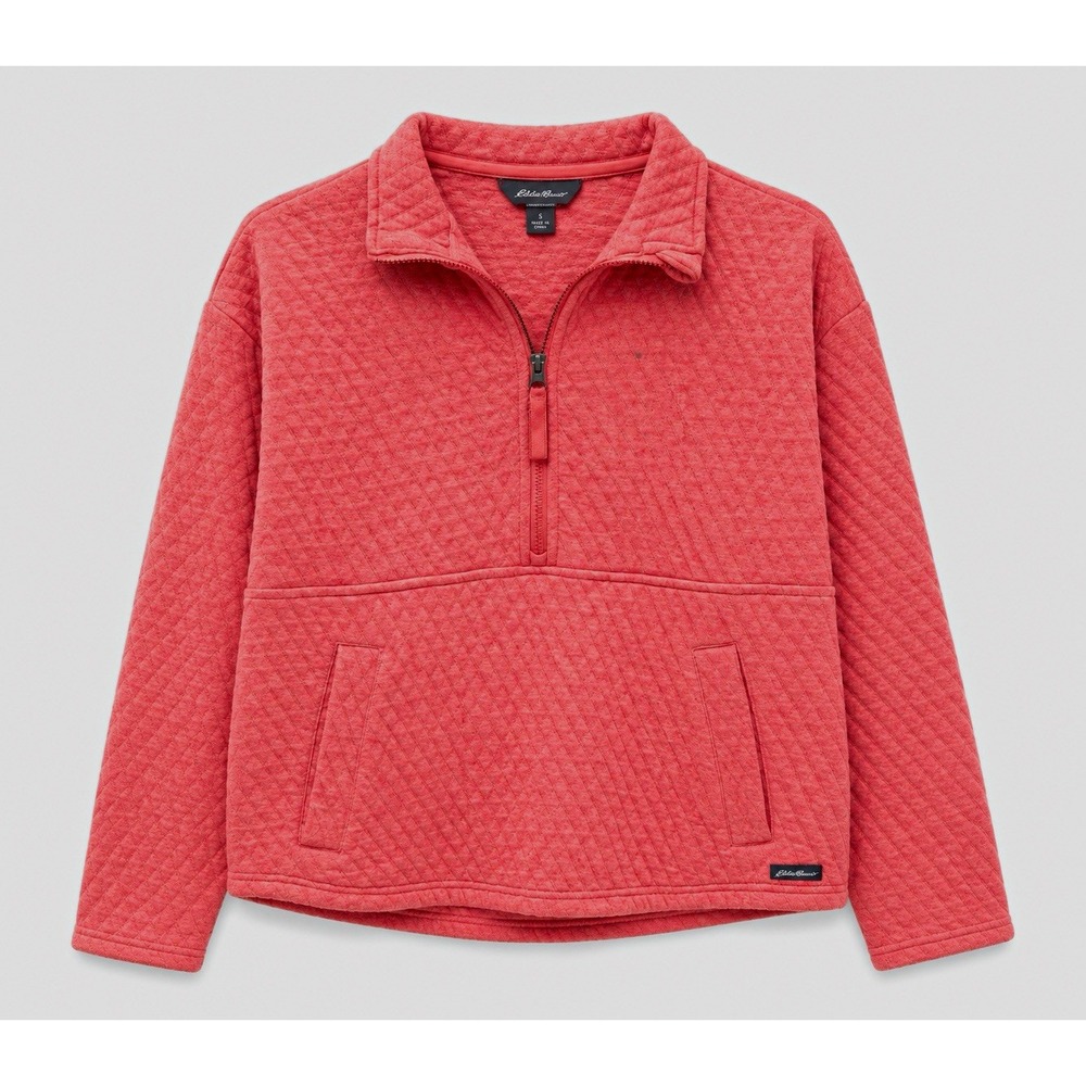 Eddie Bauer Womens Quilted 1/4 Zip Pullover Sweatshirt Pockets Pink S